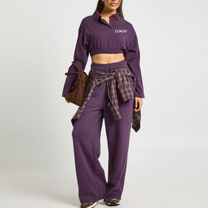 Ensemble de survêtement deux pièces pour femme, couleur unie, personnalisable avec logo / Vêtements de sport décontractés et respirants pour femme 2026 - Product Image 1