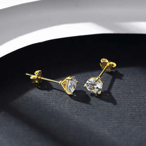 NOVAMART Fine Fine Single Round Cubic Zirconia <b>Silver</b> <b>Stud</b> <b>Earrings</b> for Women & Girls Wholesale Export - Product Image 2