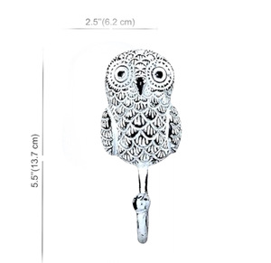 ตะขอแขวนเสื้อโค้ทและหมวกเหล็กสีขาวทำด้วยมือพร้อมรูปปั้นนกฮูกติดผนัง - Product Image 3