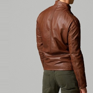 Nouvelle meilleure vente hommes solide motif marron veste en cuir haute rue hiver formel Racer veste en gros couleur unie teint en cuir tanné - Product Image 5