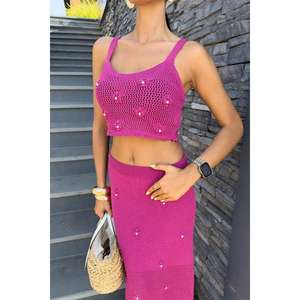 Ensemble tricoté bustier orné de perles et de fleurs 10100 Culotte de bikini respirante - Product Image 2