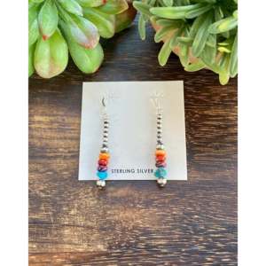 Boucles d'oreilles pendantes en argent sterling et pierres multicolores Navajo pour les occasions de cadeaux - Product Image 1