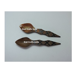 Ensemble de cuillères à salade de haute qualité en gros, modèle noir poli, avec manche en corne, pour la cuisine, l'hôtel, Kitchneware - Product Image 5