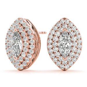 Marquise Cut Moissanite Double Halo <b>Stud</b> Earrings in <b>Sterling</b> <b>Silver</b> & Gold Options for Women - Product Image 3