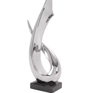 Sculpture d'art abstraite en argent plaqué tendance, décoration créative pour la maison, sculpture artisanale en métal, ornement sur base noire - Product Image 1