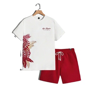 Custom High Quality 100% Cotton Causal Short Sleeve T Shirt Short Set Men <b>Graphic</b> <b>Tee</b> & Drawstring Waist Shorts - Product Image 1