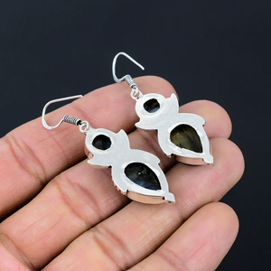 Pendientes de piedras preciosas de labradorita de media luna, gancho de Plata de Ley 925, pendientes de plata colgantes hechos a mano, precio al por mayor - Product Image 4