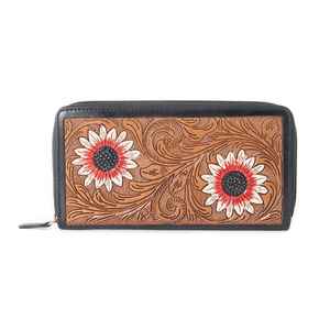 Unisex Zipper <b>Wallet</b> Handmade Genuine Leather Hand Tooling Cowhide Crazy Horse <b>Clutch</b> Western Fashion Style Boho Women - Product Image 1