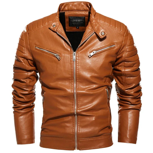 Chaqueta de cuero PU negra de verano para hombre, abrigo de motorista de moda callejera delgado con diseño plisado, chaqueta de motocicleta de lana cálida con cremallera - Product Image 6