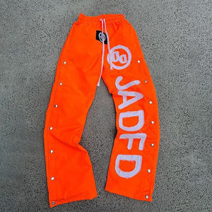 High Street Style Custom Distressed Embroidery Track Pants for <b>Men</b> Straight Leg Long Strings with Buttons Breathable Sweatpants - Product Image 2