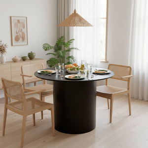 BA68180 100cm Round <b>Dining</b> <b>Table</b> Black Painted Rubberwood Convertible Wooden Furniture for Home or Hotel Use Assembled - Product Image 2