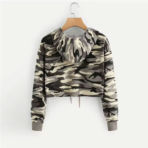 Sudadera con capucha de algodón y poliéster recortada personalizada 2025 para mujer, Top corto de camuflaje sólido con estampado Digital para invierno - Product Image 6