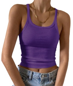 Camiseta sin mangas de LICRA y algodón con cuello redondo para mujer de alta calidad, chaleco sin mangas de punto acanalado elástico alto, logotipo personalizado Haus Industries - Product Image 4