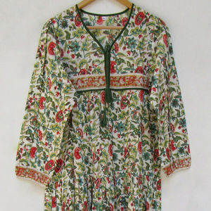 Wholesale Bohemian Ethnic <b>Summer</b> Maxi <b>Dress</b> Handmade Indian Cotton Floral Printed Nightie Kimono Buttons Washable <b>Summer</b> - Product Image 1