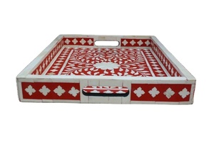 Bandeja de servicio con incrustaciones de hueso de madreperla de lujo, bandeja decorativa hecha a mano para encimera de cocina para café, té, exhibición de mesa elegante - Product Image 5