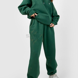 Wholesale Oversized Women Tracksuit 2 Piece Fleece Hoodie Joggers <b>Set</b> Custom Logo Streetwear Cotton Blend <b>Sweatpants</b> <b>Set</b> - Product Image 4