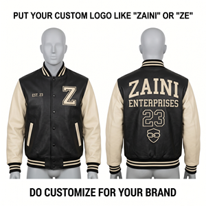 Veste de baseball ZAINI Premium 500 GSM en laine Melton coupe-vent, manches en PU vert et blanc, broderie personnalisée en chenille et sergé, haute qualité - Product Image 4