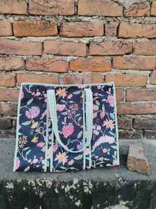 Indian Hand Block Quilted Floral Printed 100% Cotton Tote Shoulder Bag Eco-Friendly Durable for Daily Use Fashion for Summer - Product Image 2