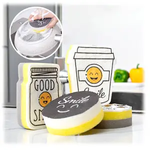 Spifit Eco-Friendly Smiley Sponge Happy Face Smile Scouring Pads for Household and Kitchen Cleaning