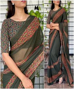 Dernière saveur de créateur avec doublure imprimée Travail Belle couleur rose Saree en soie douce avec chemisier uni non cousu Look riche ethnique - Product Image 5