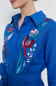 Robe de créateur Boho en coton avec broderie florale longueur mollet, manches trois-quarts - Product Image 4