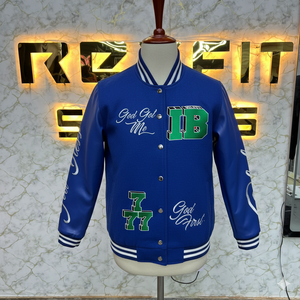 Veste pour hommes en laine et en soie brodées avec fermeture à boutons couverts et services OEM de meilleurs matériaux Vestes Lettermen - Product Image 2