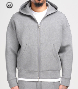 Sudadera con Capucha y Cierre para Hombre, Color Gris, Corte Regular, Color Sólido, Informal, Felpa Francesa, 100% Algodón, Ropa de Otoño - Product Image 1