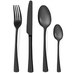 Ensemble de couverts en acier inoxydable pour la restauration, vaisselle de mariage, couverts faits à la main, noir brillant, ensemble de 4 - Product Image 1