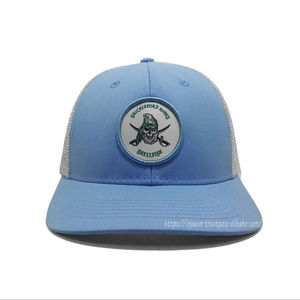Custom 3D Embroidery Logo Woven Patch Blue Mens Trucker Caps, High Quality Pre Curved Outdoor Cap <b>Snap</b> Back Cap - Product Image 1