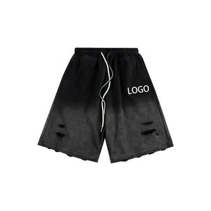 Pantalones Cortos Deportivos para Hombre con Técnica de Lavado Ácido Desgastado Personalizados, Diseño Nuevo con Cintura Ajustable con Cordón - Product Image 3