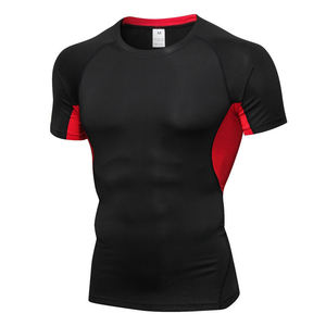 Alta calidad personalizado Fitness entrenamiento deportes gimnasio Tops hombres fábrica manga corta adelgazamiento cuerpo venta al por mayor compresión camisetas - Product Image 1