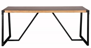 DT Industrial Diseño moderno 180x90 Mesa de comedor Madera maciza de mango con patas de hierro curvas de 40mm Acabado de Ruff natural para hoteles - Product Image 3