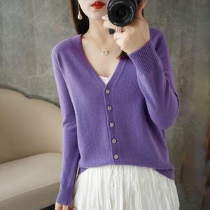 <b>Women's</b> Long Sleeve V-Neck Versatile Casual <b>Cardigan</b> Knitted <b>Sweater</b> Jacket with Front Logo for Spring Autumn & Winter - Product Image 5