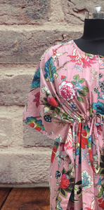 Guleen, vestido caftán de algodón rosa de estilo informal para mujer, vestido largo fluido de talla grande con cintura Natural, ropa para todas las estaciones - Product Image 4