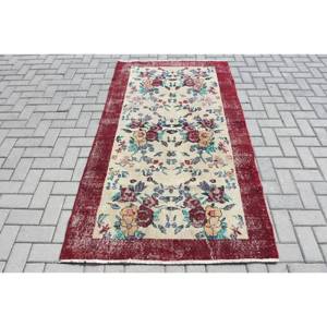 Vintage Turkish <b>Wool</b> Area Rug Oversized (38 X 67 Ft) Beige <b>Red</b> Patchwork Design Flat Weave Latex for Living Room Decor 10mm - Product Image 1