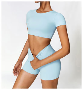 Pantalones cortos deportivos para mujer con logotipo personalizado, mallas deportivas transpirables que absorben la humedad, pantalones cortos de cintura alta sin costuras - Product Image 2