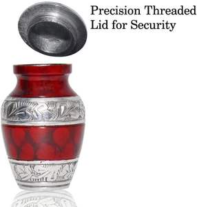 Pequeñas Urnas de Cremación para Cenizas Humanas | Juego de 6-3 Pulgadas Cubicas Mini Recuerdo Rojo y Plata con Estuche de Terciopelo - Product Image 3