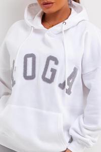 Sweat à capuche long oversize pour femme, tissu velours confortable, style décontracté, haut d'hiver pour la rue, logo sur le devant, 100% coton - Product Image 6