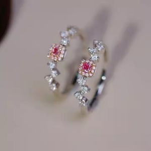 สายเพชรโมอีสเดิม925เงินพร้อมแหวนฮาโลของแท้สีชมพูประดับดินด้วยหินสีชมพูพร้อมแหวนเพชรชุดปู - Product Image 5