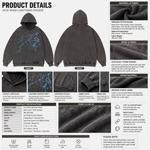 Sweat à capuche surdimensionné pour homme, brodé, gris foncé, imprimé éclairs, 100% fibre de bambou, décontracté, automne - Product Image 6