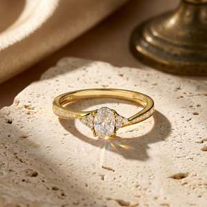Jeulia Gold Bypass Oval Cut Cluster Engagement Ring-Classic Romantic Adjustable Inlay - Product Image 4