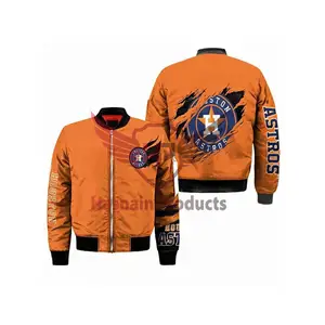 Orange Bomber Jacket Cotton Zipper Rib-knitted Collar Cuffs Customized Design Team Name & Number Starter Jacket