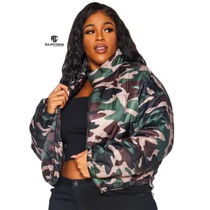 Hoge Kwaliteit Camouflage Puffer Gewatteerde Bubble Cropped Dames Jassen \ Gewatteerd Katoen Polyester Puffer Gewatteerd Jack Dames