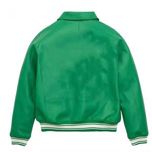 Vestes universitaires d'hiver pour hommes sur mesure en gros, en fourrure de mouton, logo imprimé par décharge, bomber à col montant, bouton unique, tricot respirant - Product Image 2