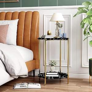 Table d'appoint design de luxe en fer et en marbre avec base en métal durable et beau dessus en pierre de marbre - Product Image 6