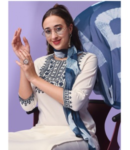 Conjunto de rayón de pantalón Kurti para mujer con diseño de Bandhej estampado Dupatta, cuello redondo para niñas y mujeres, conjunto de Kurta por tarifa mayorista - Product Image 1