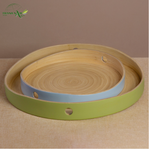 Plateau de service en bambou tressé artisanal, laqué sur mesure, écologique, durable et au design moderne - Product Image 3