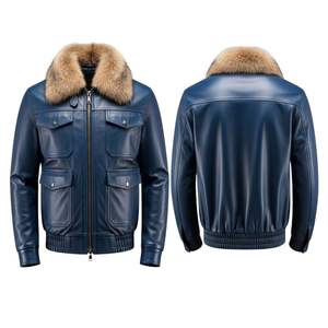 Soft Fur Sheep Skin <b>Men's</b> Leather <b>Jacket</b> with Stand Collar Front Logo Comfortable Inner <b>for</b> Winter Daily Wear OEM/ODM Available - Product Image 3