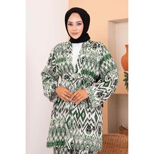 Hijab de viscosa con estampado étnico, conjunto de 2 piezas verde para mujer - Product Image 3