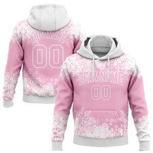 Industrie directe en gros 3D brodé personnalisé cousu rose clair blanc noël flocons de neige 3D sport sweat à capuche - Product Image 1
